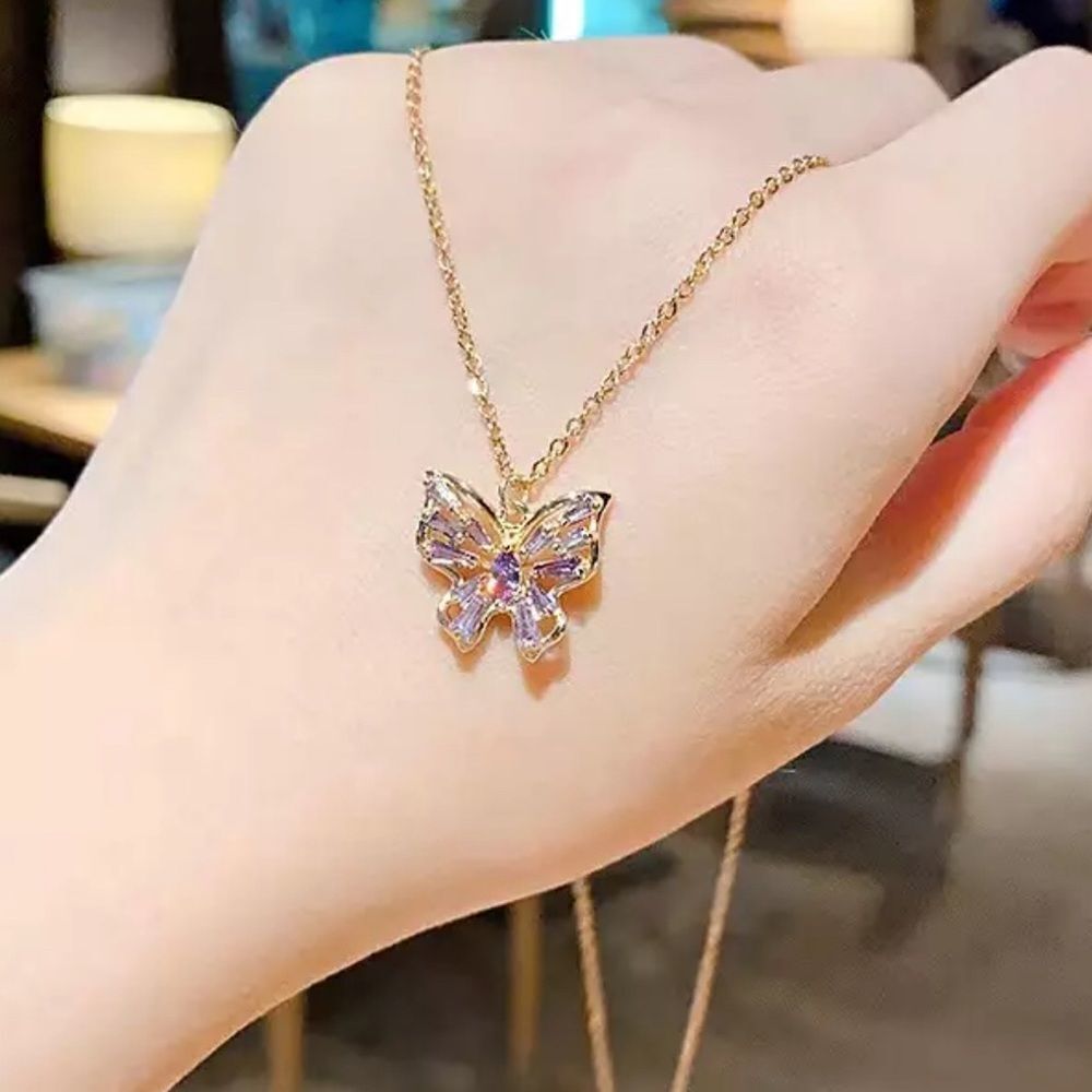 💎159💎‎ Gorgeous 14k Gold Amethyst Butterfly Pendant Necklace